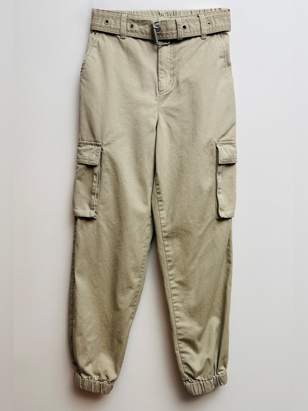 Forever 21 Khaki High Rise Belted Cargo Jogger Pants Utility Y2K 100% Cotton XS - Picture 3 of 9